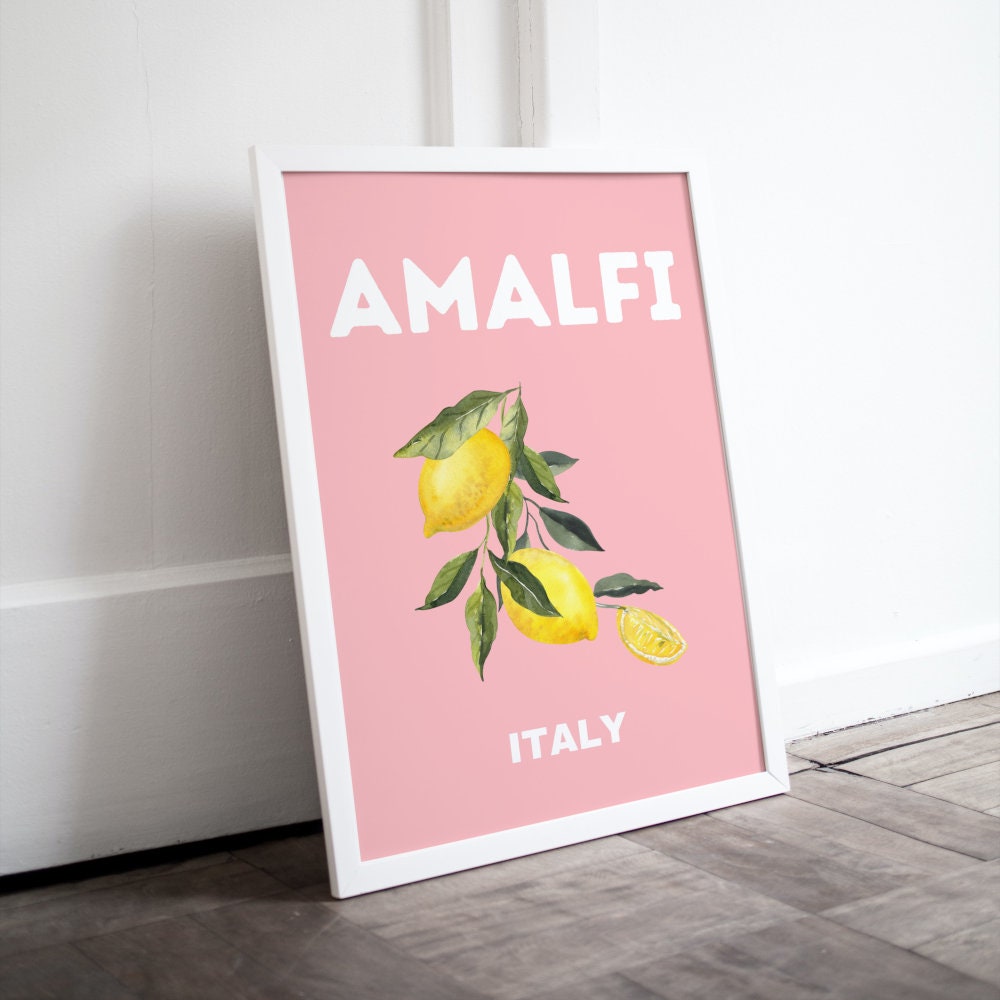 Preppy Amalfi Travel Poster PRINTABLE, Travel Art Print, Italy travel poster, Famous places, travel wall décor, Amalfi coast print, Lemons