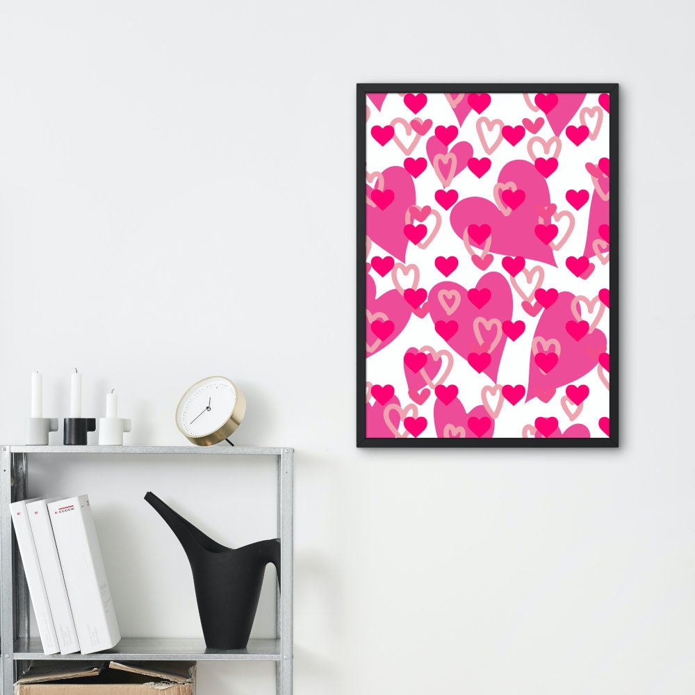 Pink heart preppy wall art DIGITAL DOWNLOAD, preppy room decor, girly wall art, heart print, y2k poster, college dorm decor, pink preppy art