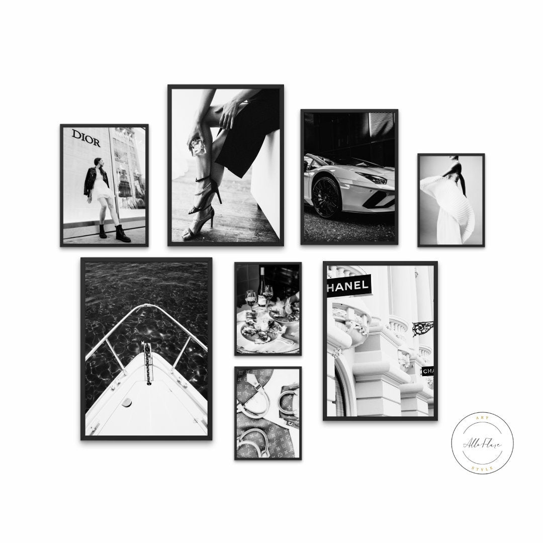 Set of 8 Fashion Photography Luxury Gallery Wall INSTANT DOWNLOAD, Designer Luxury fashion, Classy Black & White Prints, old money aesthetic