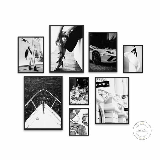 Set of 8 Fashion Photography Luxury Gallery Wall INSTANT DOWNLOAD, Designer Luxury fashion, Classy Black & White Prints, old money aesthetic