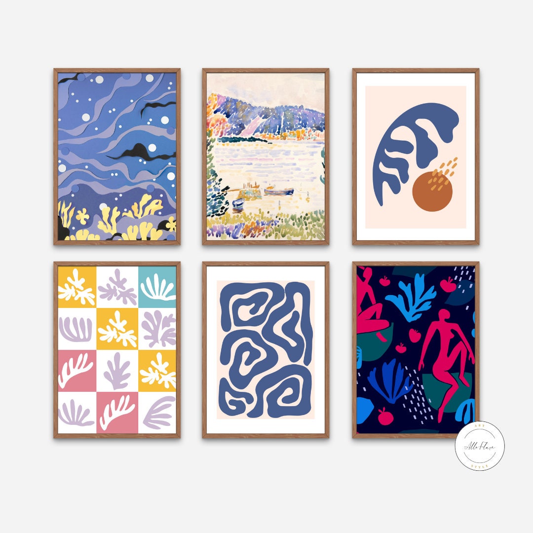 Matisse Gallery Set of 6 INSTANT DOWNLOAD, Blue aesthetic, Exhibition Wall Art, Flower Decor Prints, Matisse wall art, Boho botanical museum