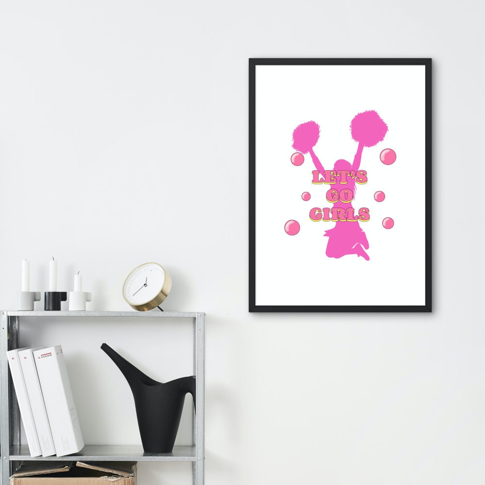 Let's Go Girls Cheerleader Poster INSTANT DOWNLOAD, one piece poster, Pink Preppy Wall Artdecor, Dorm Room Decor, Sports Academia aesthetic
