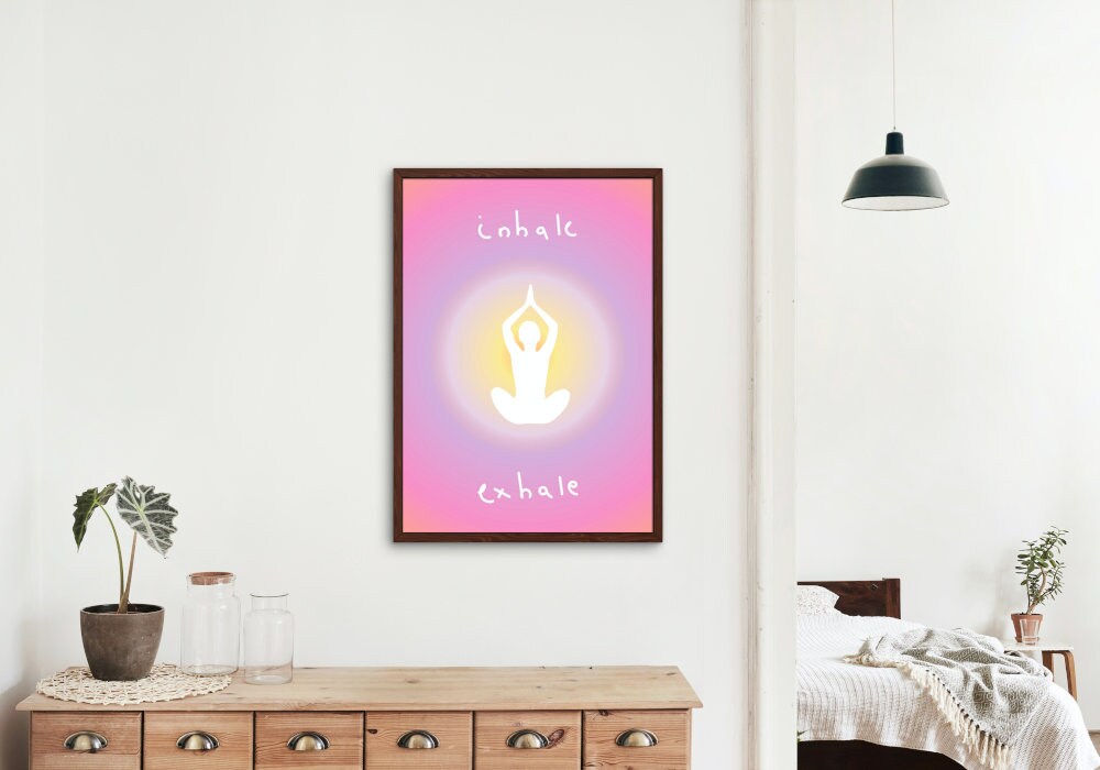 Inhale Exhale Poster DIGITAL PRINT, Danish Pastel, Y2K, Abstract Color, Aura aesthetic art print, yoga pose poster, yoga artwork, zen poster