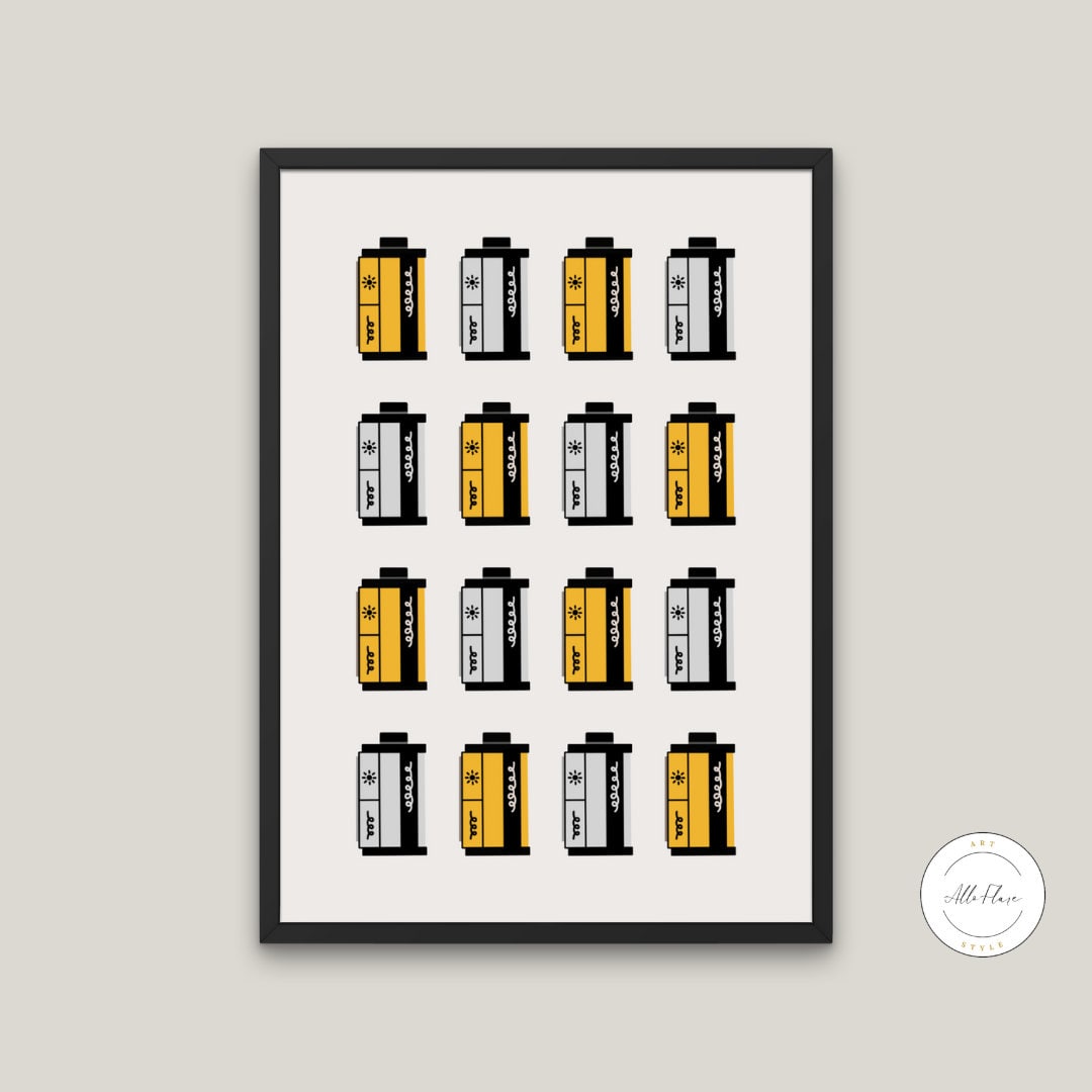 Vintage Film Poster INSTANT DOWNLOAD, one piece poster, Pastel Scandi wall art, old camera, canon camera, camera art, 35mm film canister
