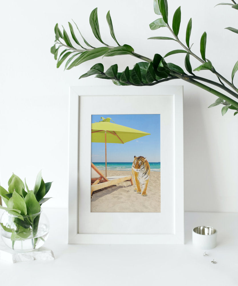 Tiger in Miami Beach Print INSTANT DOWNLOAD, turquoise pastel beach print, tiger poster, Coastal decor, Miami beach poster, tiger lover gift