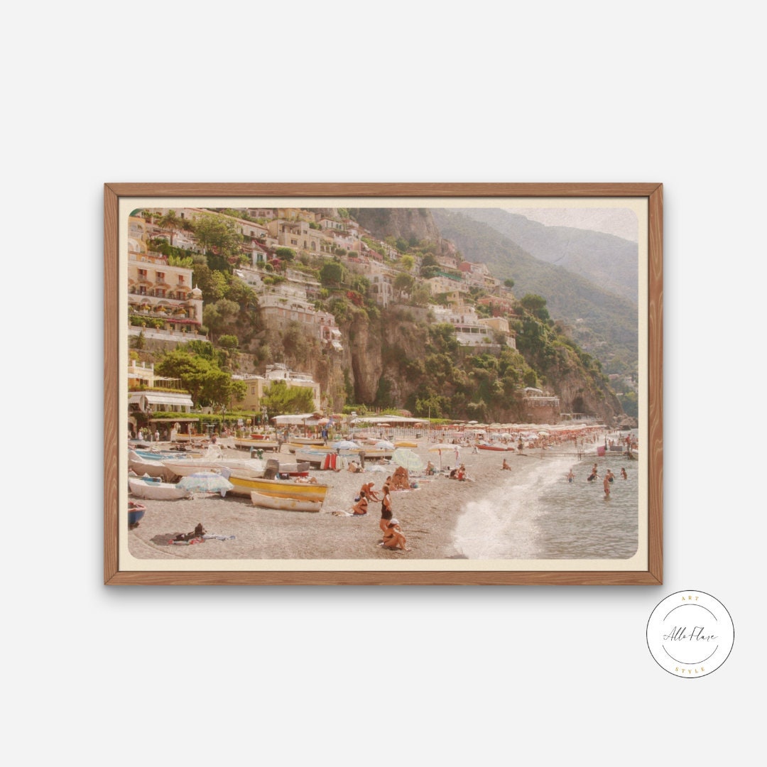 Vantage Amalfi Coast Poster INSTANT DOWNLOAD, Pastel Mediterranean Decor, Retro Beach Photography, Amalfi Italy Summer Print, Seascape print