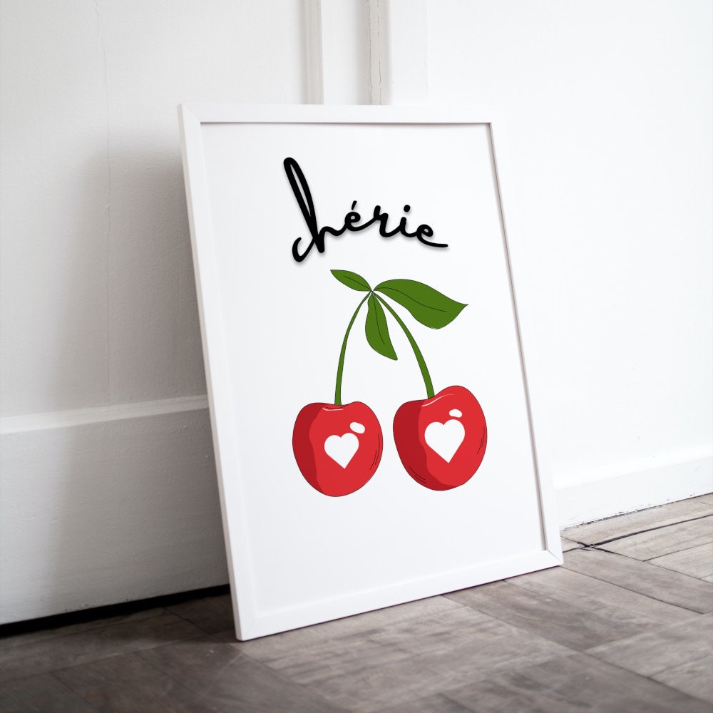 Cherie Cherry Poster INSTANT DOWNLOAD, preppy poster print, funky one piece poster, college dorm poster, fruit poster, Valentine's day Decor