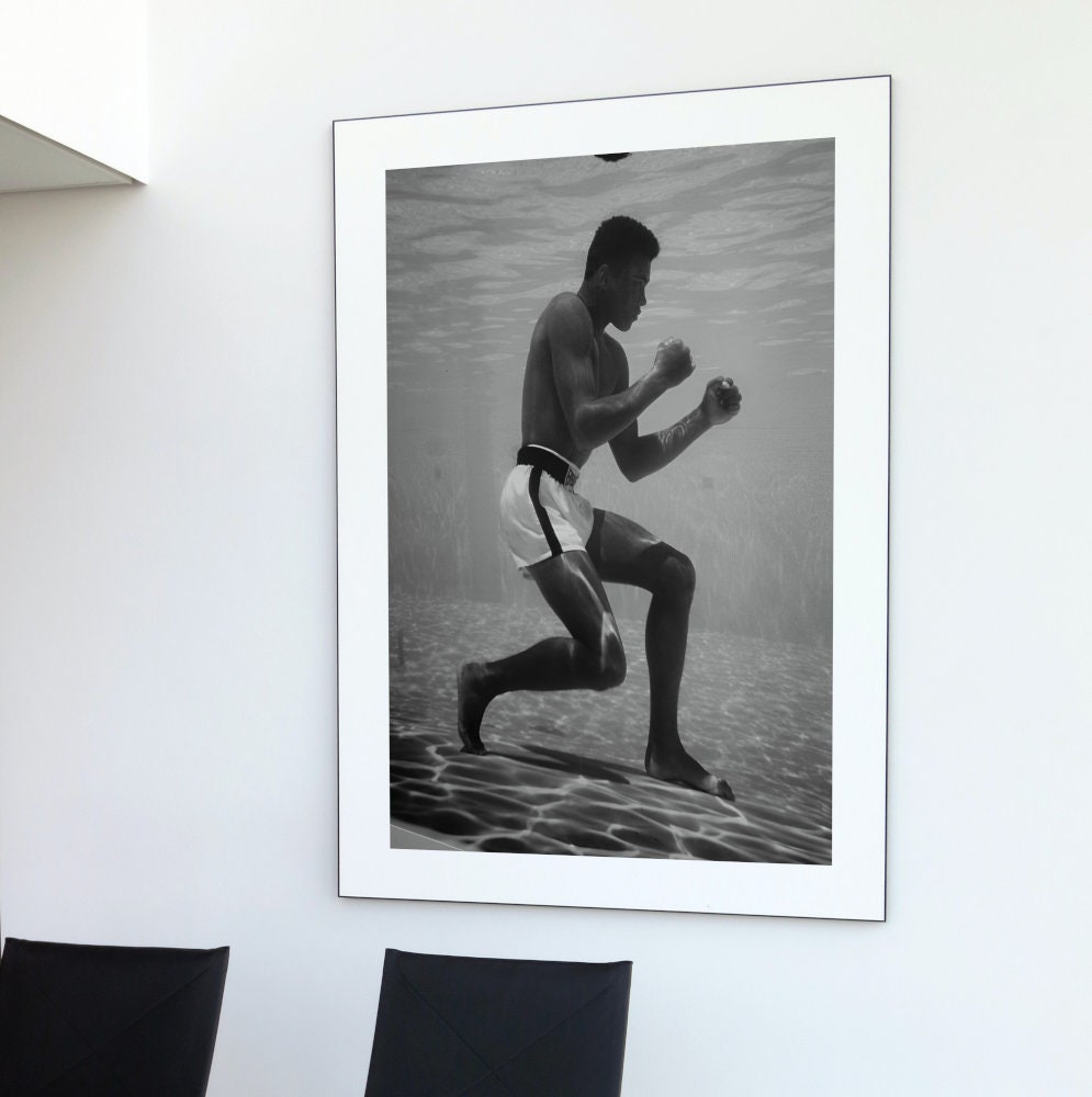 Black and White Muhammad Ali Poster INSTANT DOWNLOAD, Sports prints, hypebeast, Muhammed Ali Under Water, Boxing, gym poster, black & white