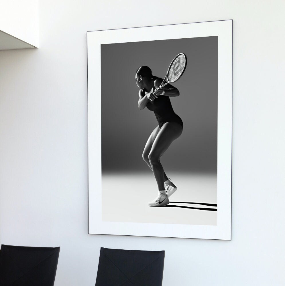 Black and White Serena Williams Poster INSTANT DOWNLOAD, Sports prints, hypebeast, athlete poster, gym poster, black & white tennis poster