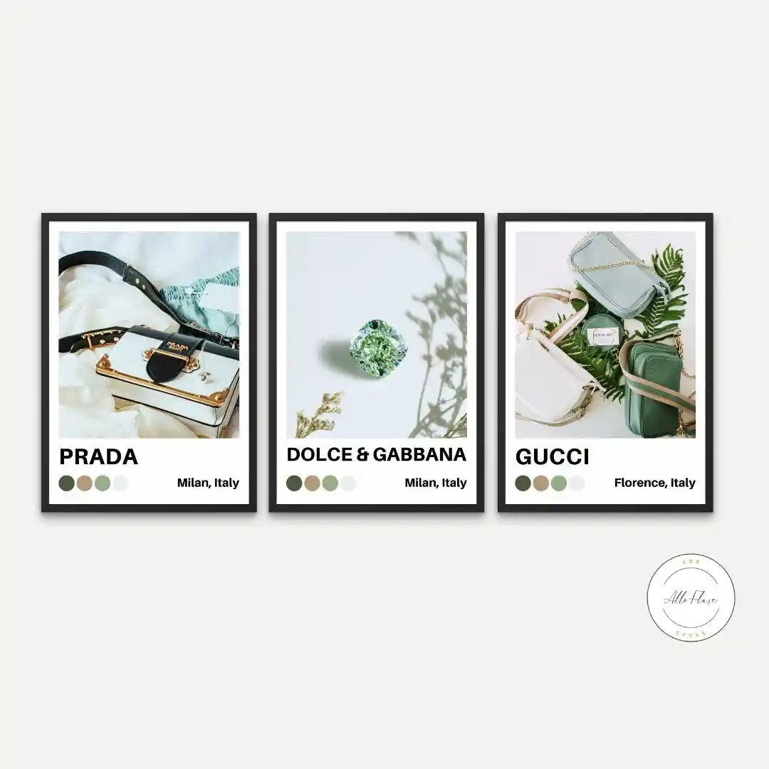 Designer Fashion Posters Set of 3 INSTANT DOWNLOAD, Designer Wall Art, Hypebeast Poster, Luxury Fashion Wall Art, sage green aesthetics