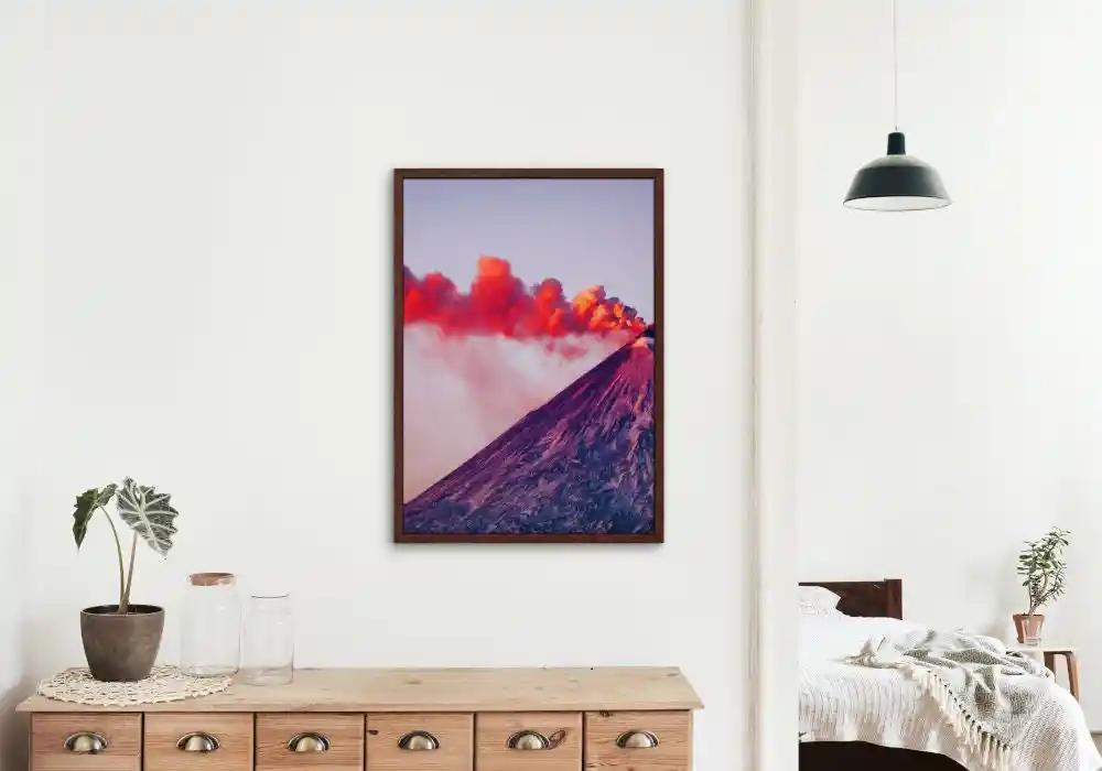 Red Smoking Volcano Poster INSTANT DOWNLOAD, indie room décor, volcano wall art, science poster, artsy poster, geology art, alternative red