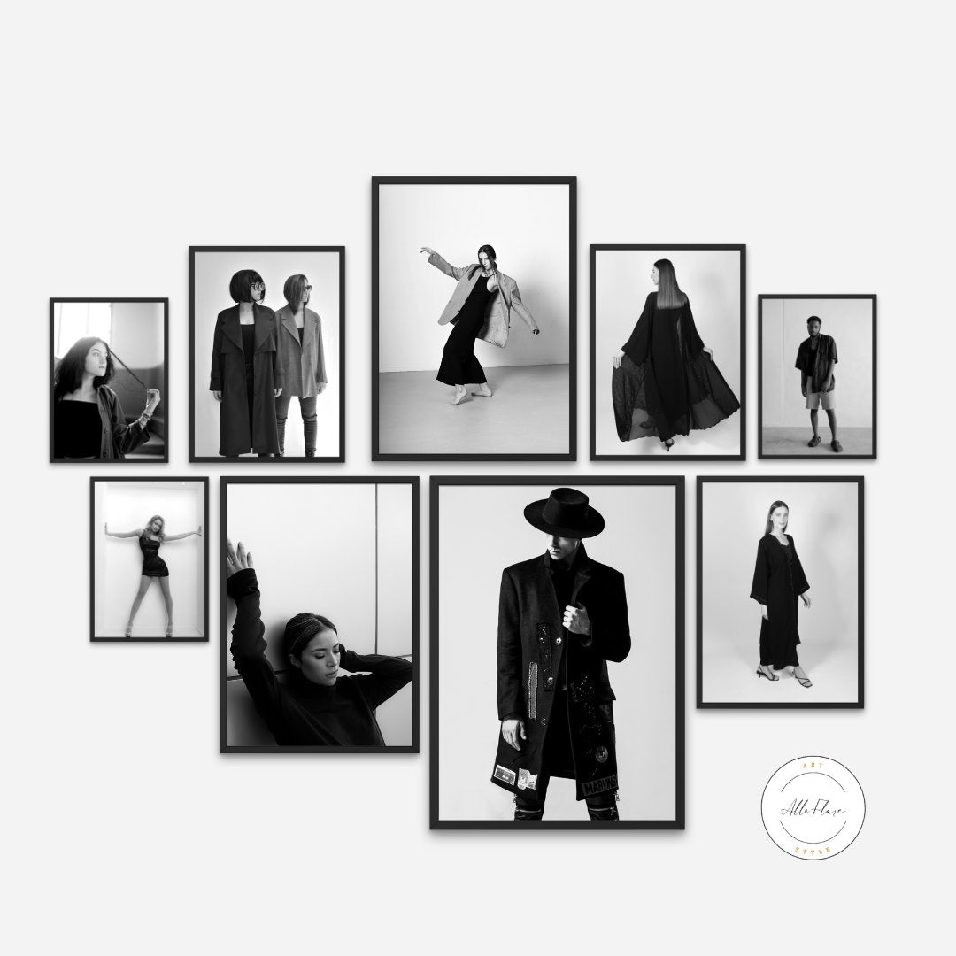 Black and White Indie Fashion Gallery Wall Set of 9 INSTANT DOWNLOAD, Indie wall art, alternative wall art, black and white fashion prints