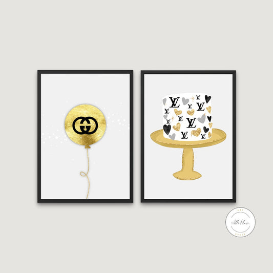 Set of 2 Fashion Birthday Wall Art DIGITAL ART PRINTS, Designer Wall Art Download, Fashion art, cake balloon poster, glam décor, black and gold | Posters, Prints, & Visual Artwork | art for bedroom, art ideas for bedroom walls, art printables, balloon wall decor, bathroom wall art printables, bedroom art, bedroom pictures, bedroom wall art, bedroom wall art ideas, bedroom wall painting, buy digital art prints online, buy digital prints online, candy poster, canvas wall art for living room, cool hypebeast wa