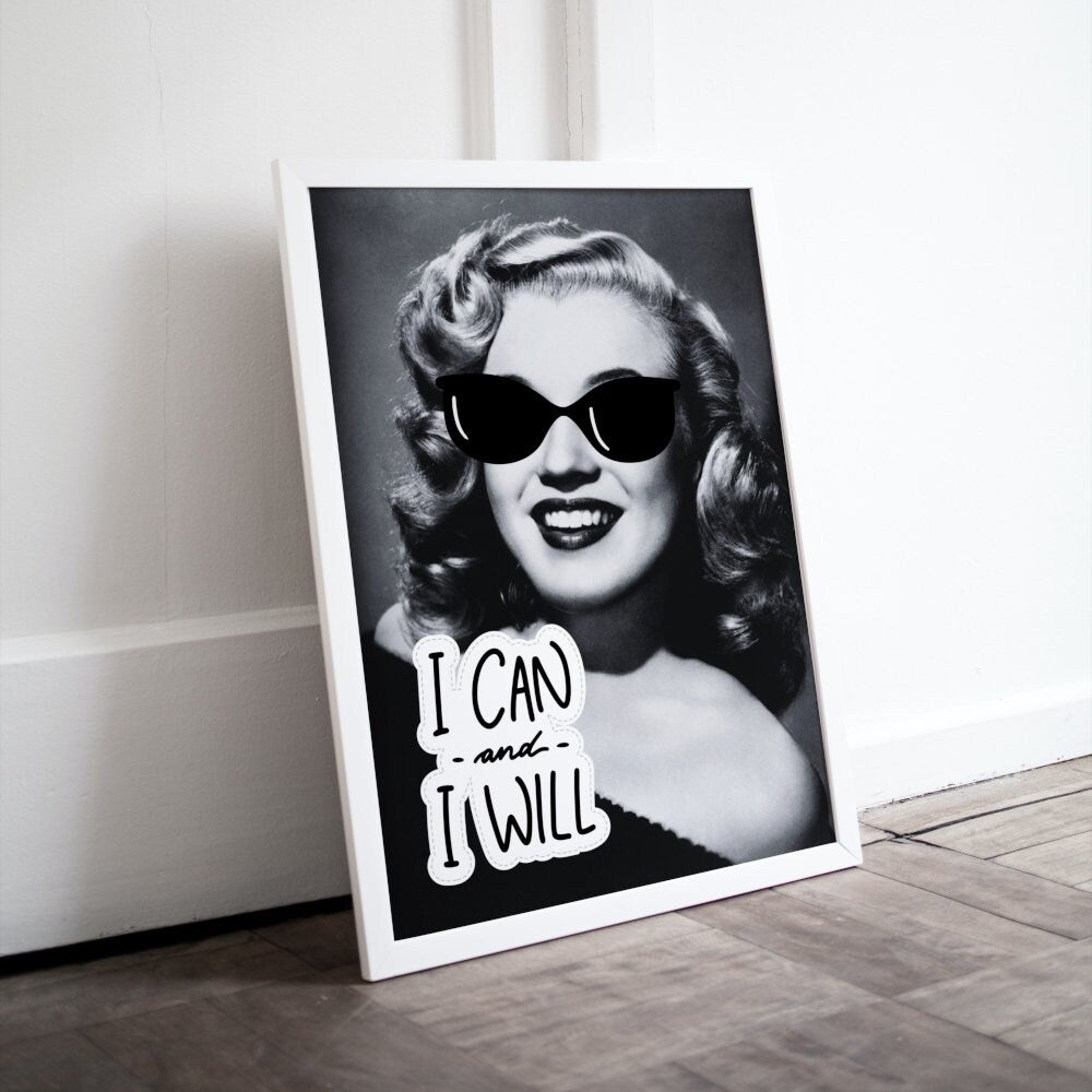 Marilyn Monroe I Can and I Will DIGITAL PRINT, Marilyn Monroe Photo, Vintage Black and White photo, Old Hollywood, Glamour Art, girl power