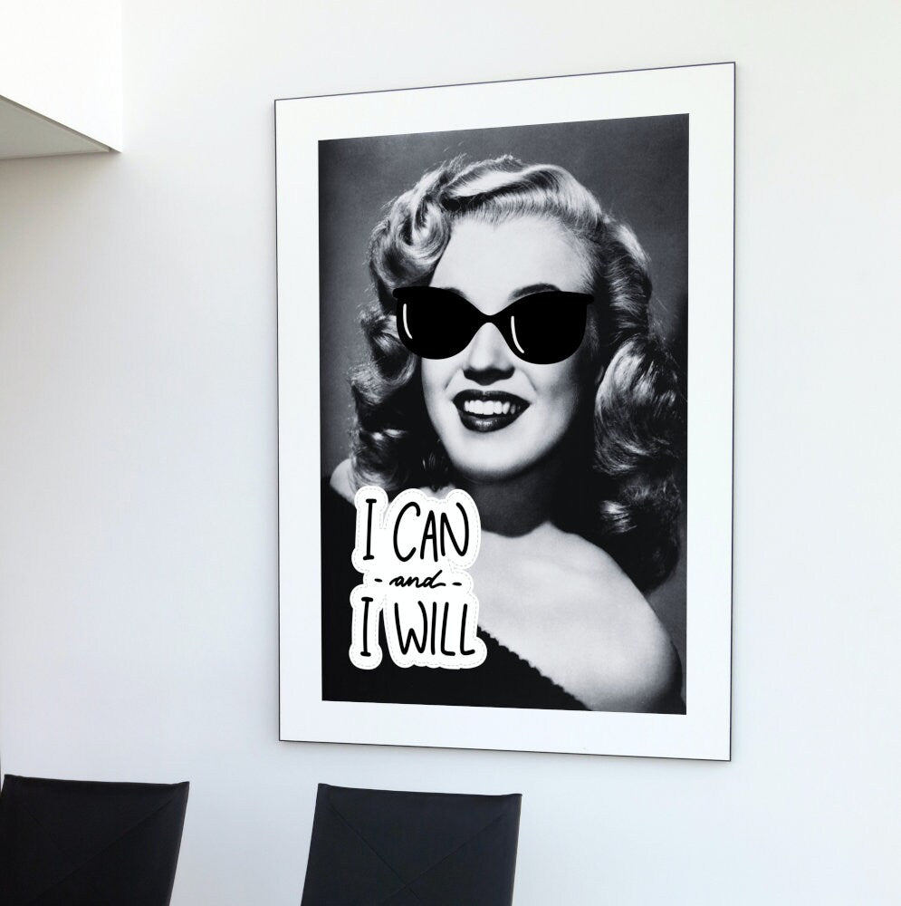 Marilyn Monroe I Can and I Will DIGITAL PRINT, Marilyn Monroe Photo, Vintage Black and White photo, Old Hollywood, Glamour Art, girl power