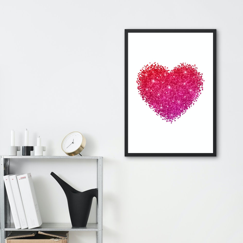 Pink Glam Heart Wall Art DIGITAL DOWNLOAD, girly wall art, heart print, y2k poster, glam wall art, sparkly luxury poster, pink boujee poster