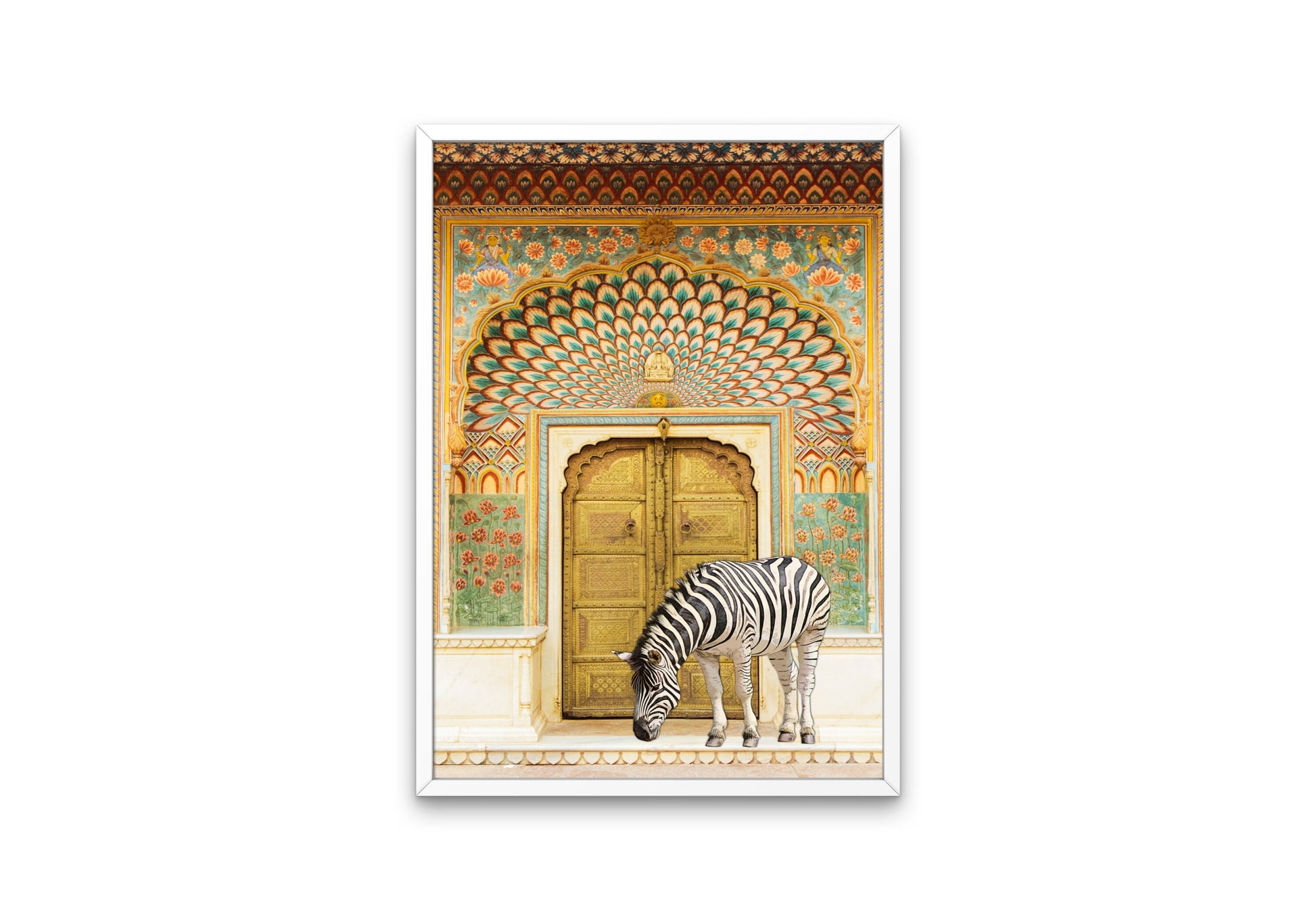Zebra at Bohemian Gate DIGITAL PRINT, zebra wall art, Arabic Morocco poster, safari animal, Funny artwork, golden gate poster, boho wall art