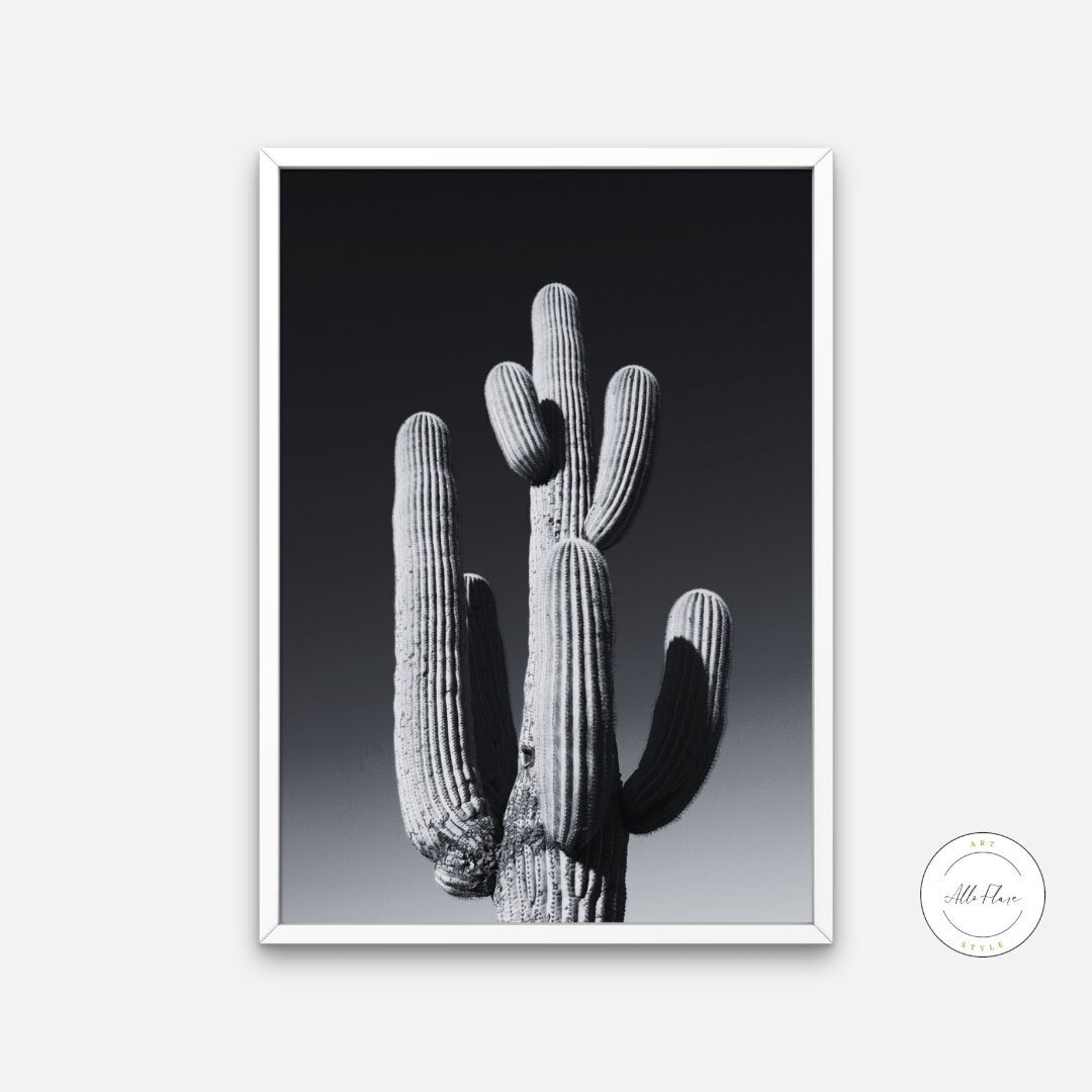 Black and White Desert Cactus INSTANT DOWNLOAD, Black and White Desert Art, Cactus Wall Art, Landscape Prints Wall Art, Rustic Country Art