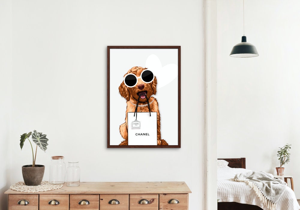 Cute Dog Luxury Fashion Poster PRINTABLE, Fashion Dog Print, Designer Poster, Designer Wall Art, Luxury Fashion Wall Art, Dog Lover