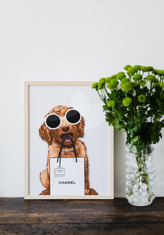 Cute Dog Luxury Fashion Poster PRINTABLE, Fashion Dog Print, Designer Poster, Designer Wall Art, Luxury Fashion Wall Art, Dog Lover