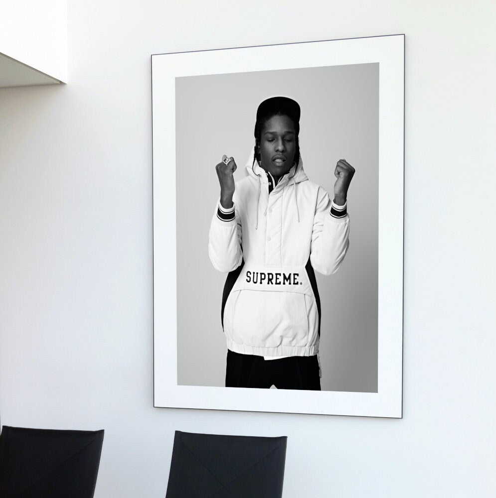 ASAP Rocky Supreme Poster DIGITAL PRINT, Fashion Photography, Streetwear Art, Modern Wall Art, pop culture, Hypebeast, Black & White Décor