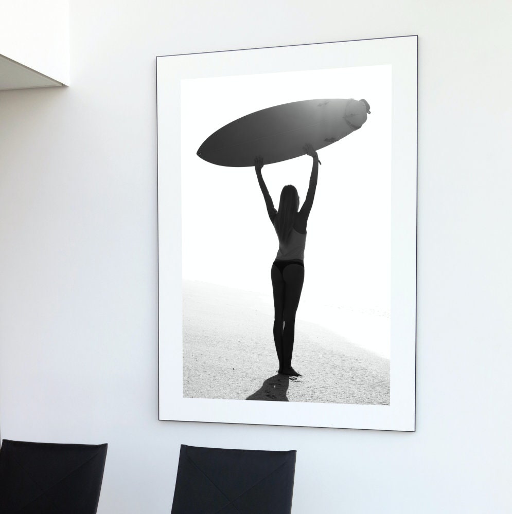 Black & White Surfer Girl Poster INSTANT DOWNLOAD, surfer room decor, surfer girl print, groovy poster, beach house poster, surfer wall art