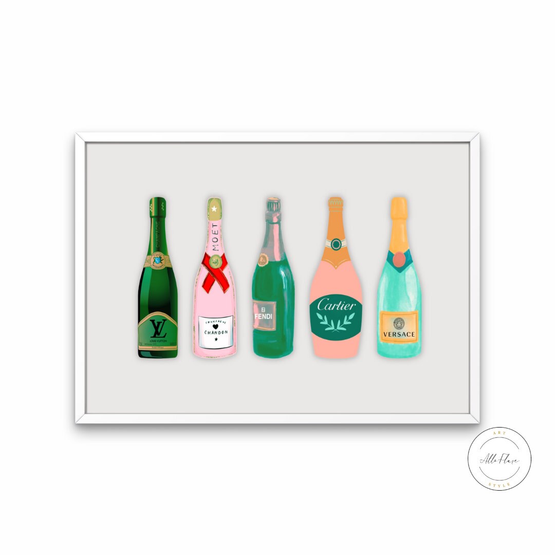 Champagne Wall Art DIGITAL PRINT, Luxury Designer Poster, Glam decor, champagne bar cart, fashion wall art, champagne lover gift, horizontal