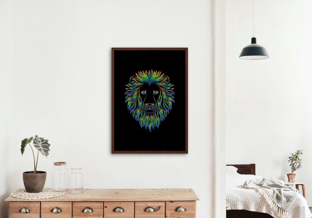 Neon Lion Poster INSTANT DOWNLOAD, Lion head image, neon poster, lion head, cat themed gifts, cool poster, street style decor, psychedelic