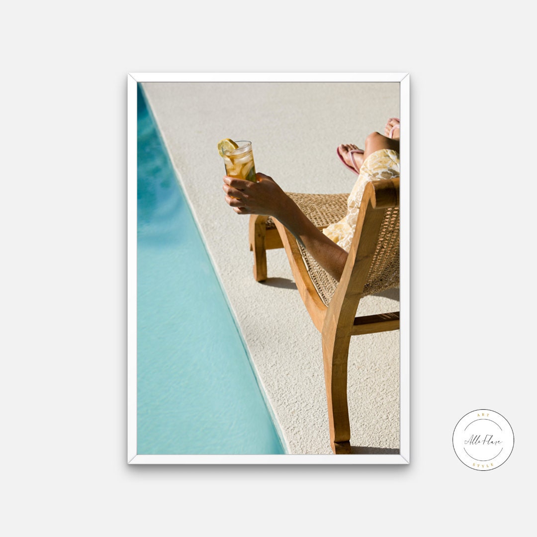 Chilling by the Pool Poster INSTANT DOWNLOAD, pool poster, Beach décor, Relaxing wall art, Summer Print, pool photography, cocktail wall art