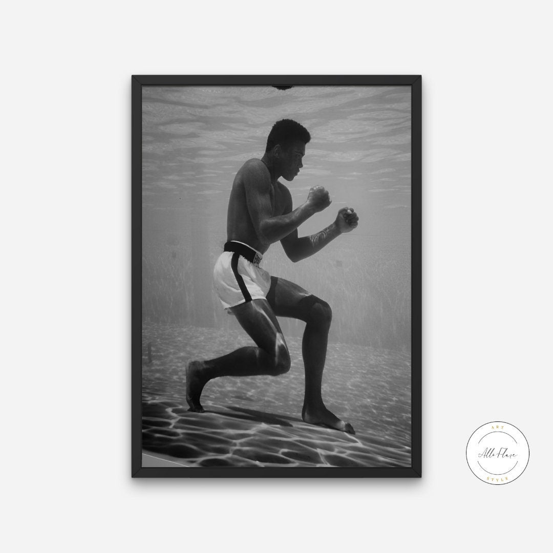 Black and White Muhammad Ali Poster INSTANT DOWNLOAD, Sports prints, hypebeast, Muhammed Ali Under Water, Boxing, gym poster, black & white