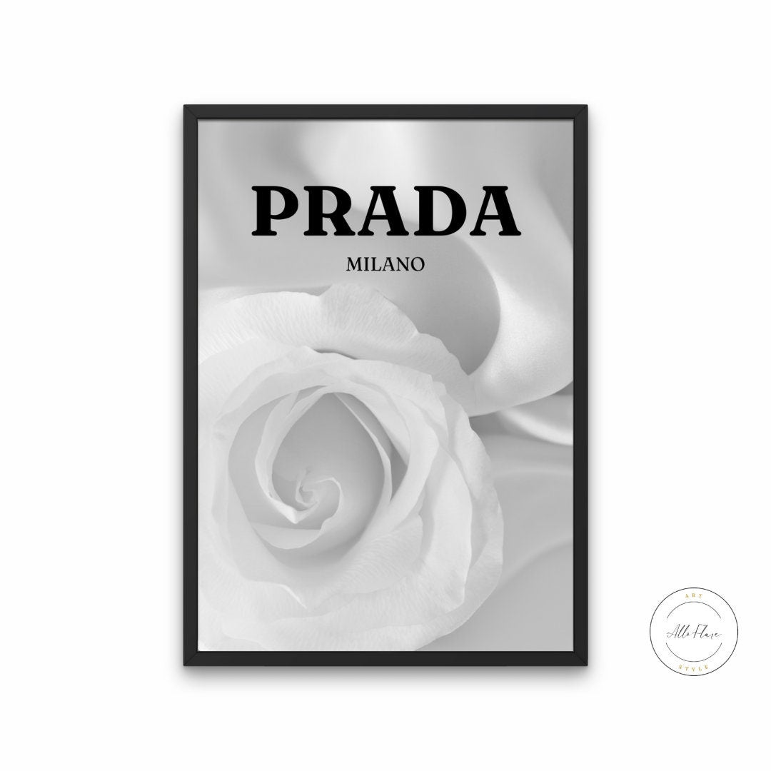 Black and White Luxury Fashion Poster INSTANT DOWNLOAD, Luxury Fashion Editorial, Designer Poster, Flower Illustration, b&w silver wall art