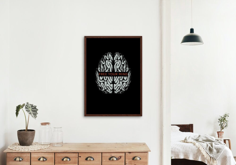 Free Your Mind Print INSTANT DOWNLOAD, Indie wall art, alternative art, Abstract wall art, Motivation Art, anatomy art, brain wall art