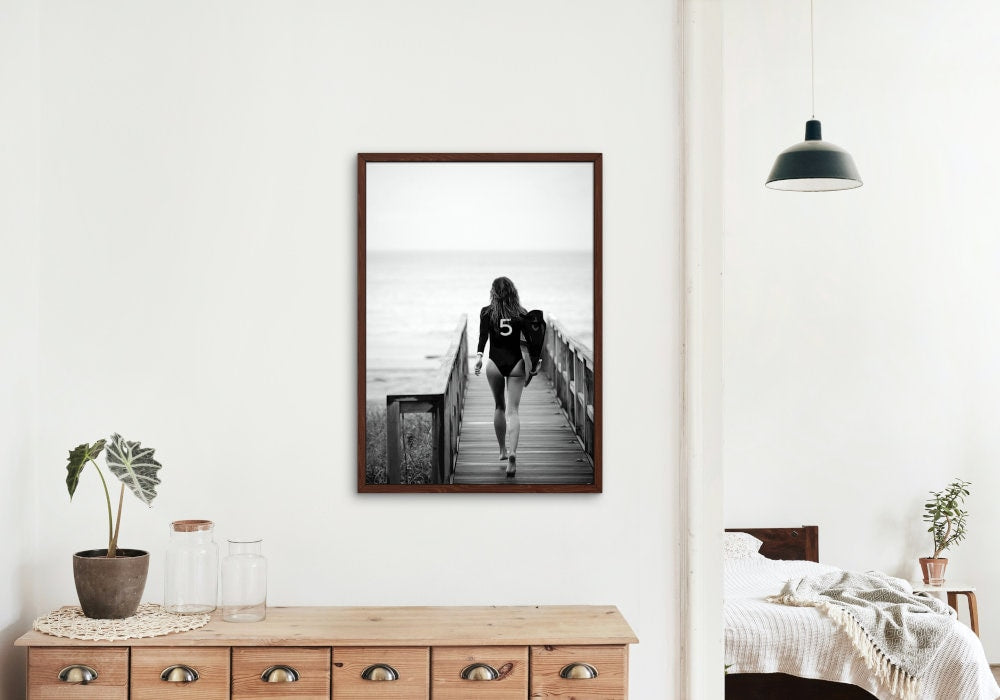 Set of 2 Surfer Girl Lifeguard No 5 Black and White DIGITAL PRINTS, High fashion wall art, designer wall art prints, coastal luxury posters