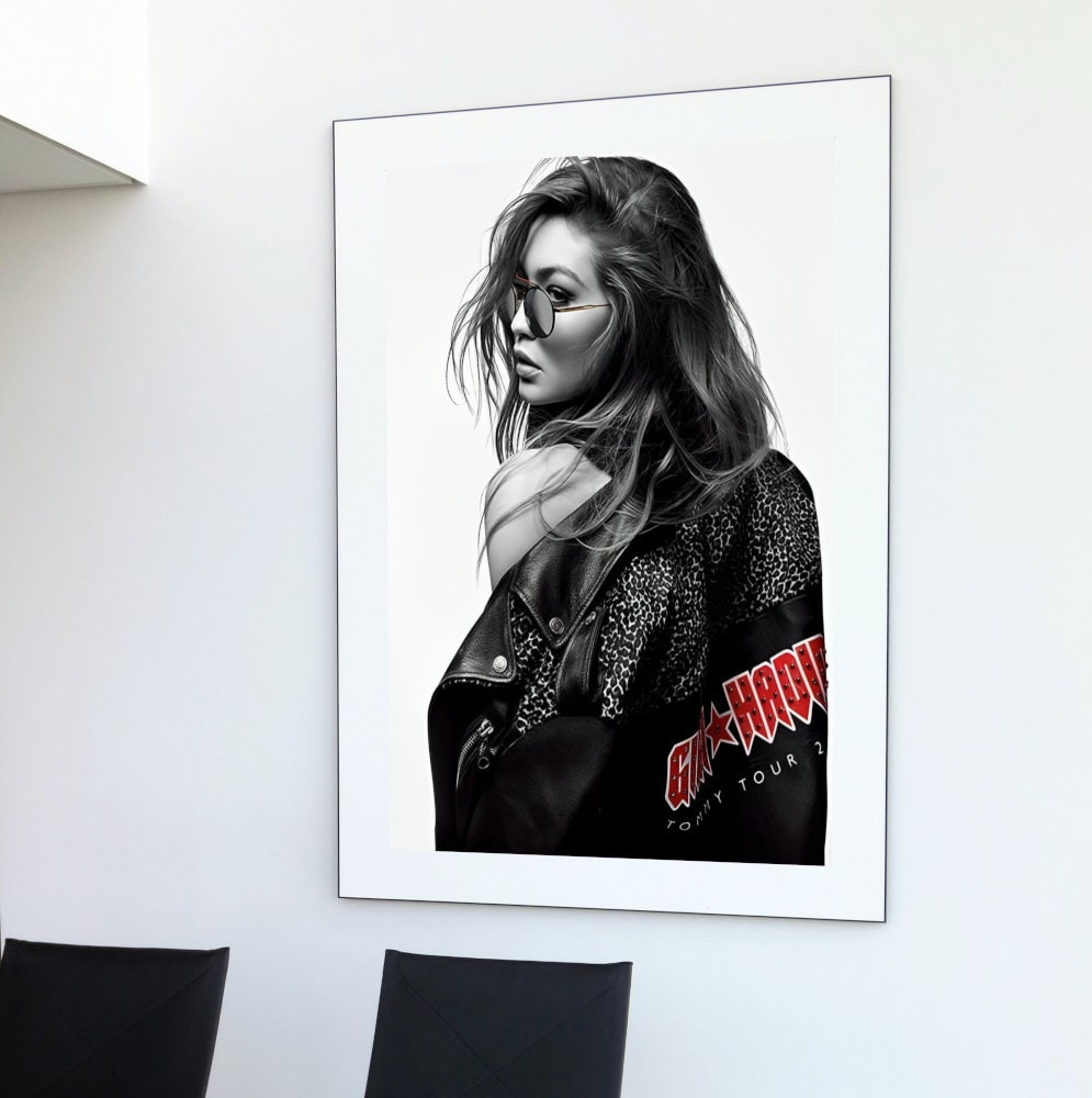 Gigi Hadid Rocker poster INSTANT DOWNLOAD, indie room décor, Fashion Photography, Fashion Wall Décor, High-Profile Supermodel, rock’n’roll