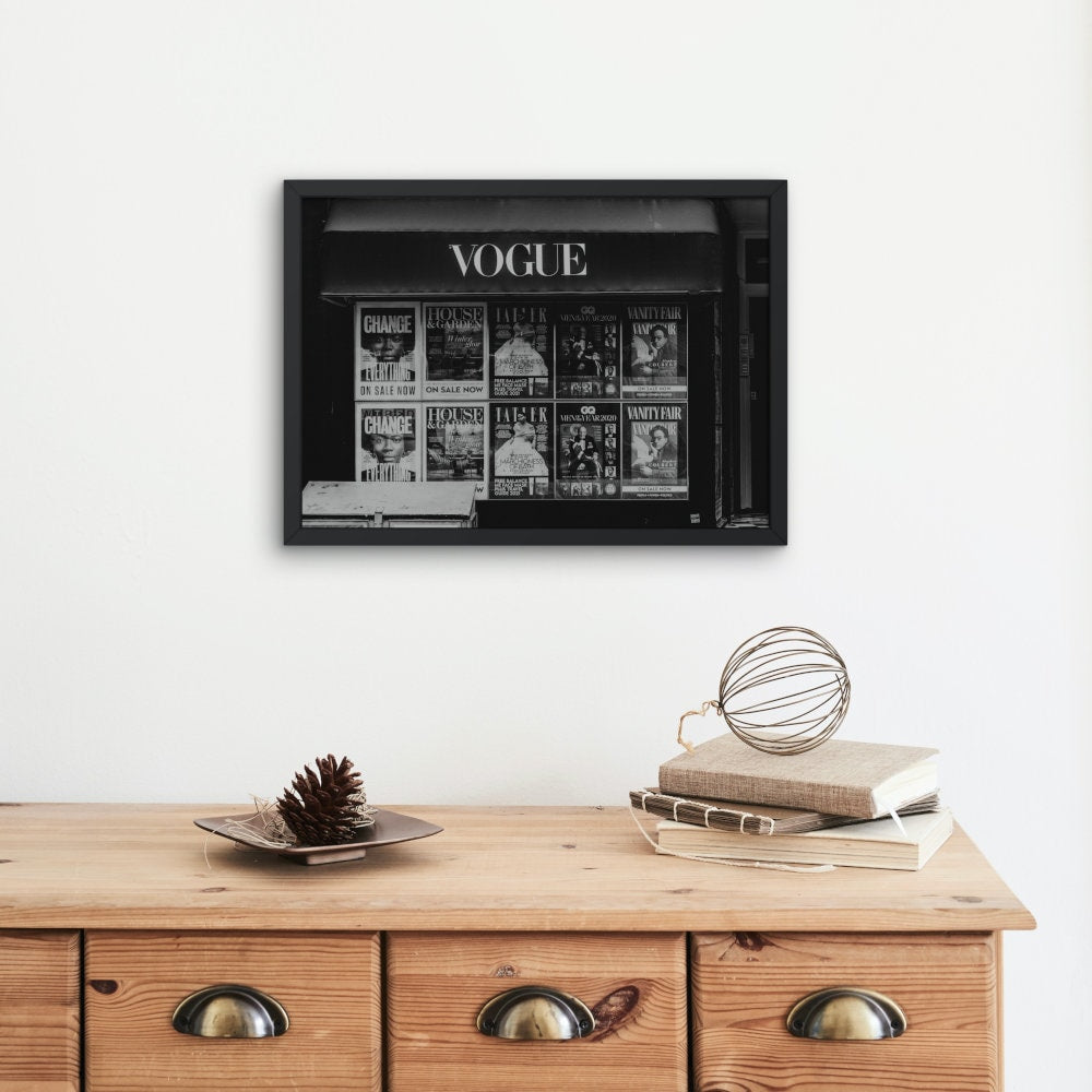 Set of 2 Black and White Vogue Fashion Posters, Luxury fashion wall art prints, Fashion poster black & white, Glam decor, fashion bookstack