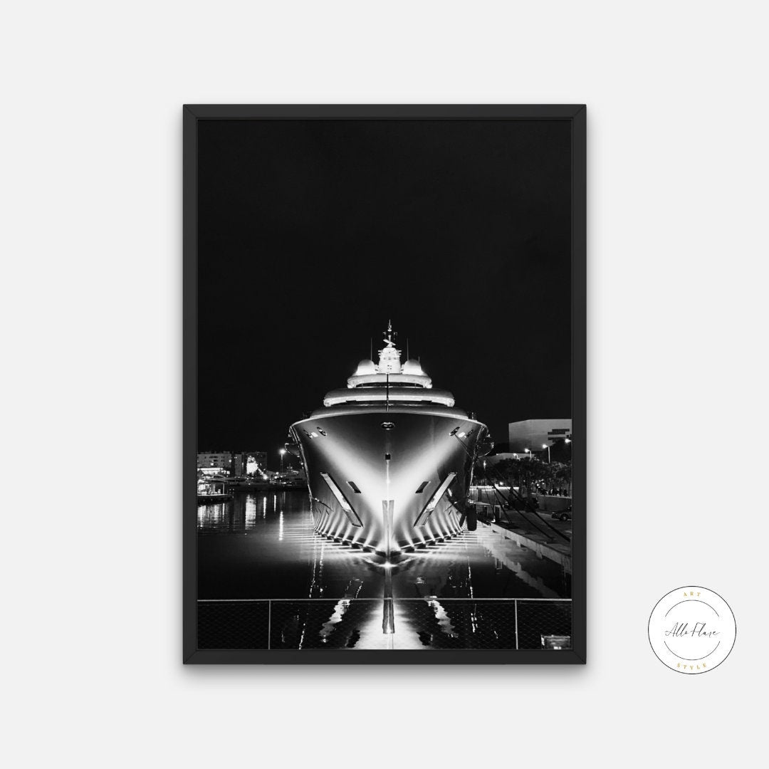 Black & White Yacht Poster INSTANT DOWNLOAD, luxury fashion poster, sailing poster, Success poster, Monte Carlo poster, luxury aesthetic