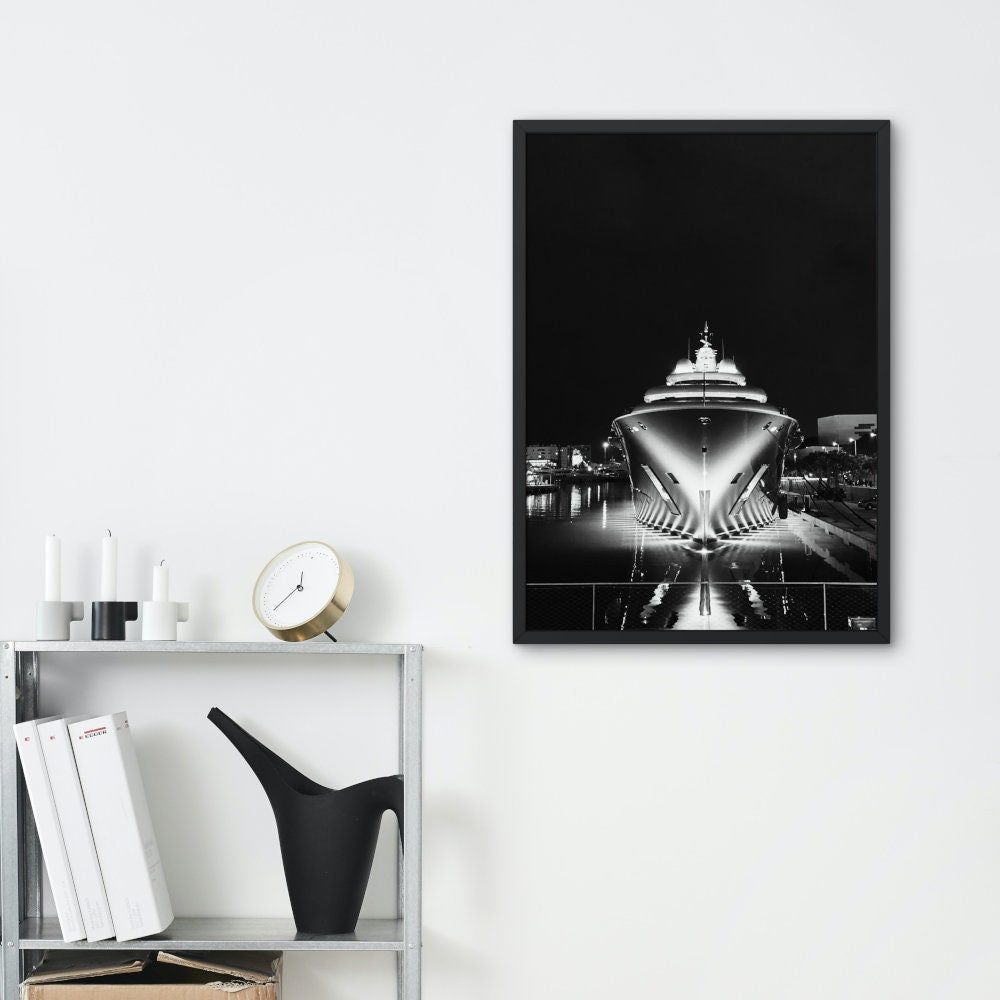 Black & White Yacht Poster INSTANT DOWNLOAD, luxury fashion poster, sailing poster, Success poster, Monte Carlo poster, luxury aesthetic