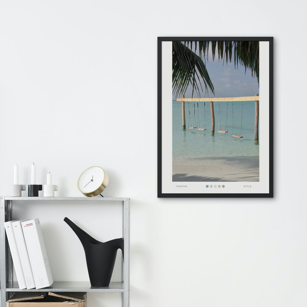 Set of 6 Surfer Gallery DIGITAL PRINTS, pastel beach print, coastal print set, Coastal Art, palm print, surfboard print, beach scene art