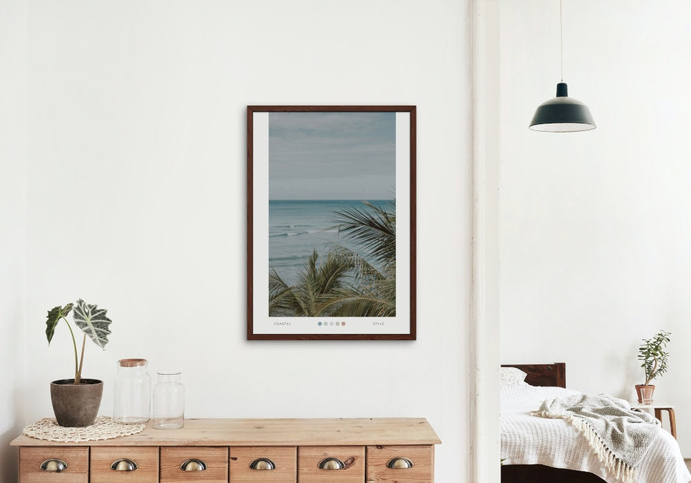 Set of 6 Surfer Gallery DIGITAL PRINTS, pastel beach print, coastal print set, Coastal Art, palm print, surfboard print, beach scene art