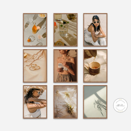 Boho Fashion Gallery Wall Bundle Set of 9 INSTANT DOWNLOAD, boho chic decor, boho aesthetic terracotta wall art, coffee cocktail posters