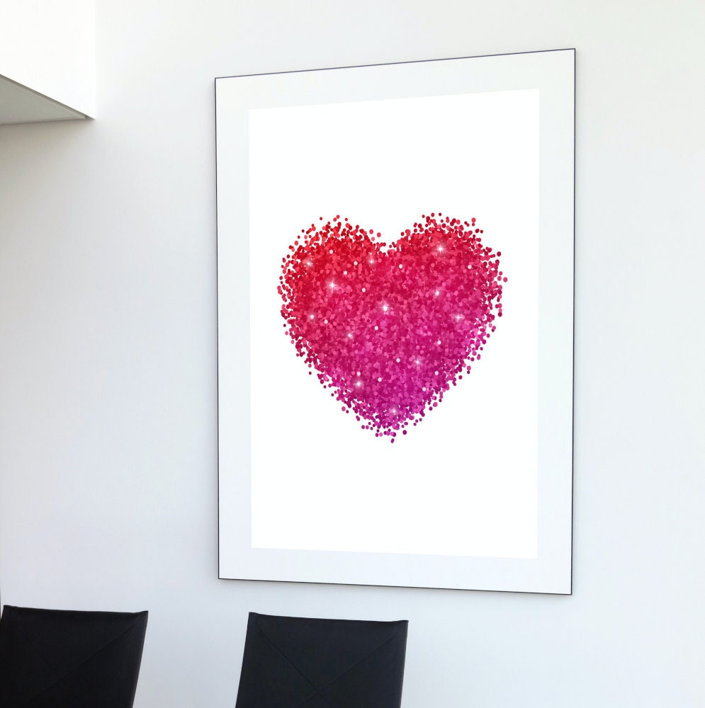 Pink Glam Heart Wall Art DIGITAL DOWNLOAD, girly wall art, heart print, y2k poster, glam wall art, sparkly luxury poster, pink boujee poster