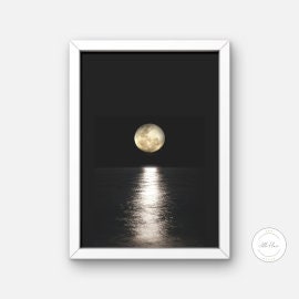 Moon Over the Ocean Print INSTANT DOWNLOAD, Indie wall art, Moon posters, Night sky, Mystical Celestial, sun and moon print, dark academia