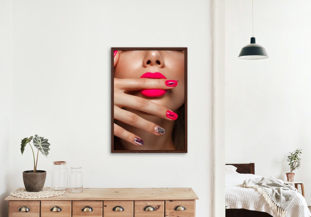 Designer Nails Glam Wall Art INSTANT DOWNLOAD, Luxury Designer Wall Art, Glam Print, hot pink wall art, artwork fashion, nail salon decor