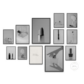 Black and White Glam Gallery Wall Set of 12 DIGITAL PRINTS, black white aesthetic wall art, Minimalist Classy, makeup wall art, nail polish