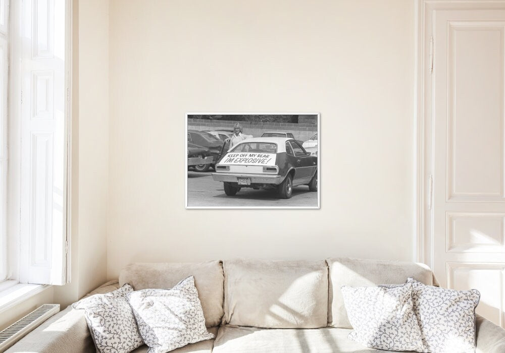 Keep Off My Rear I'm Explosive Black & White DIGITAL PRINT, Vintage Women Print, Funny Vintage Photography, Horizontal Wall Art, Vintage Car