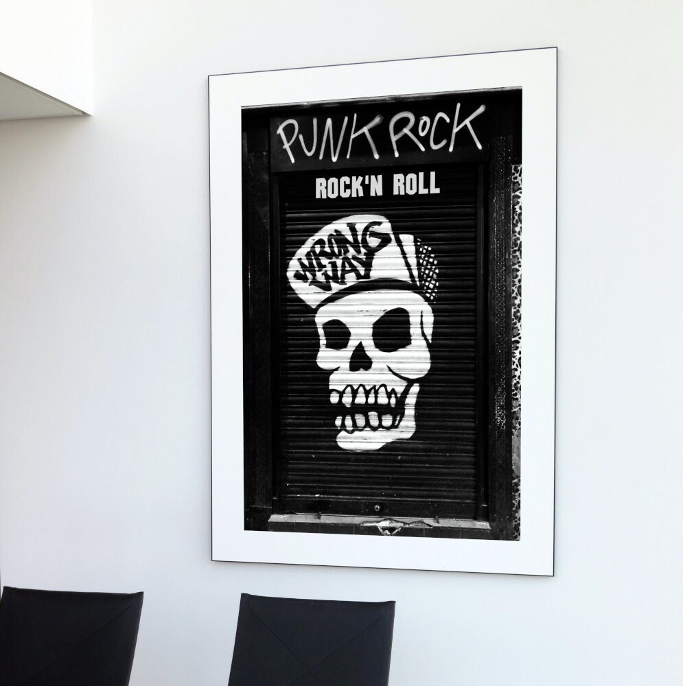 Punk Rock Skull Poster INSTANT DOWNLOAD, post punk poster, indie room décor, black and white wall decor, rock’n’roll art, hypebeast poster