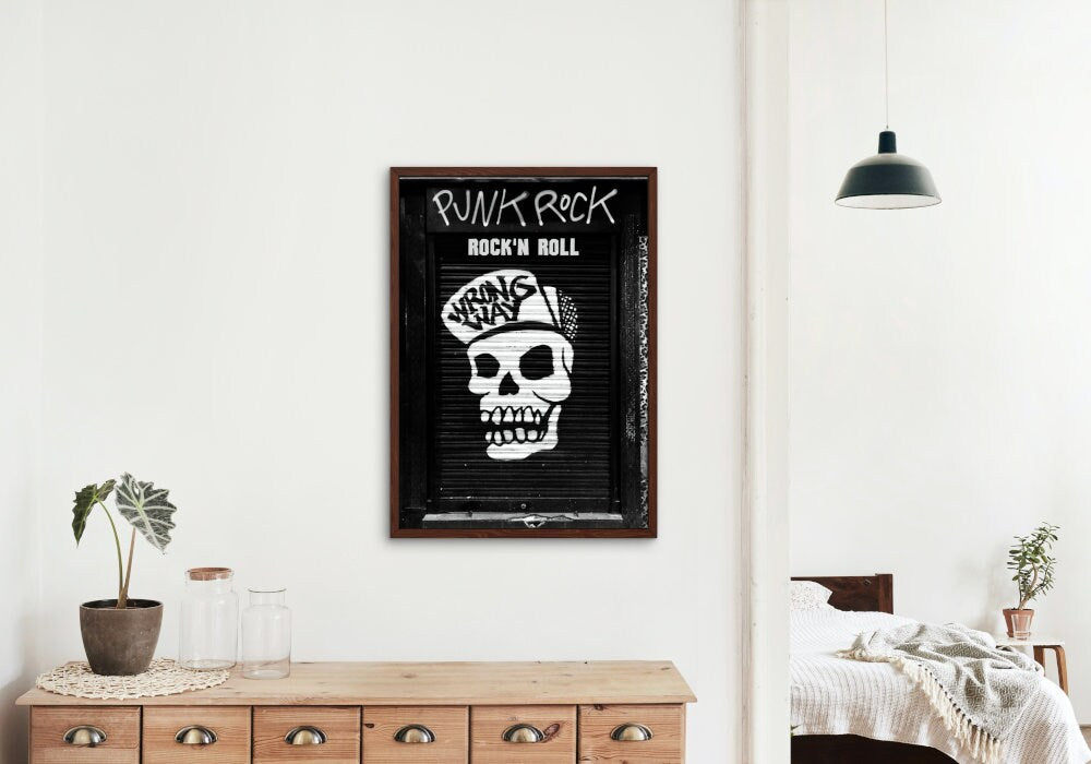 Punk Rock Skull Poster INSTANT DOWNLOAD, post punk poster, indie room décor, black and white wall decor, rock’n’roll art, hypebeast poster