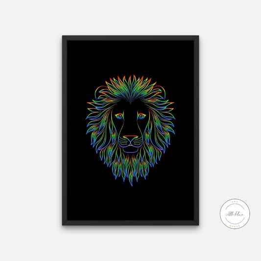 Neon Lion Poster DIGITAL DOWNLOAD ART PRINTS, Lion head image, neon poster, lion head, cat themed gifts, cool poster, street style decor, psychedelic | Posters, Prints, & Visual Artwork | art for bedroom, art ideas for bedroom walls, art printables, bathroom wall art printables, bedroom art, bedroom pictures, bedroom wall art, bedroom wall art ideas, bedroom wall painting, black urban wall art, black white print, buy digital art prints online, buy digital prints online, canvas wall art for living room, colo