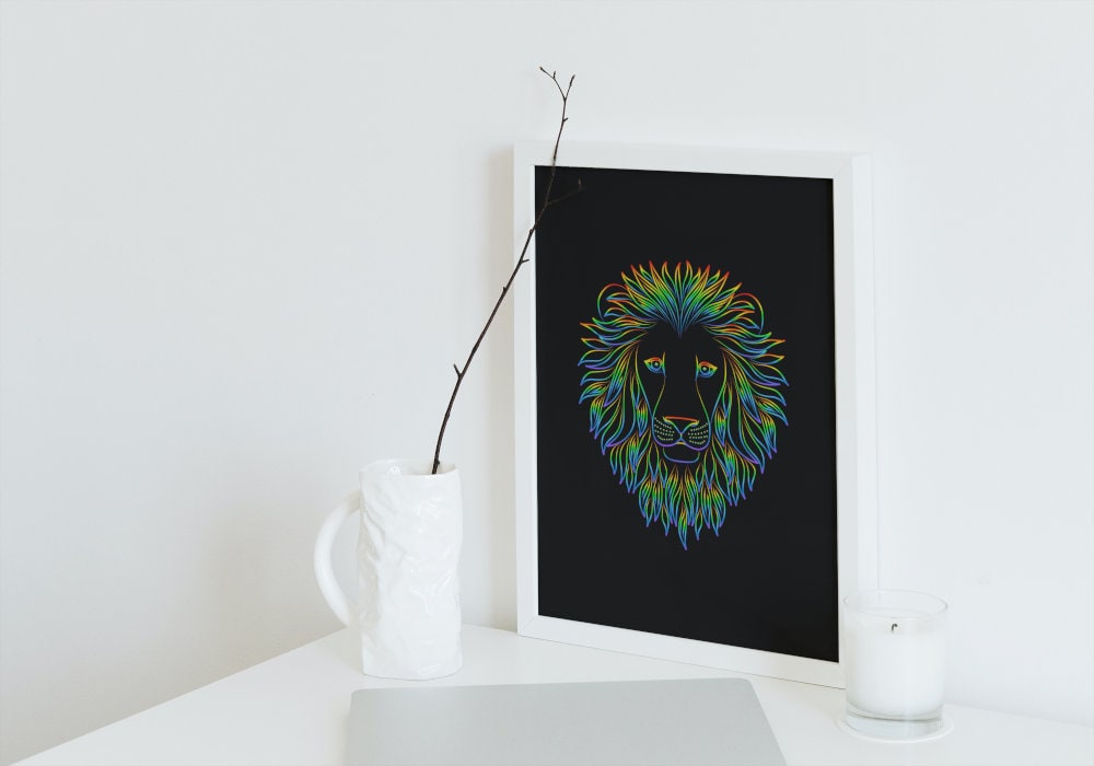 Neon Lion Poster INSTANT DOWNLOAD, Lion head image, neon poster, lion head, cat themed gifts, cool poster, street style decor, psychedelic