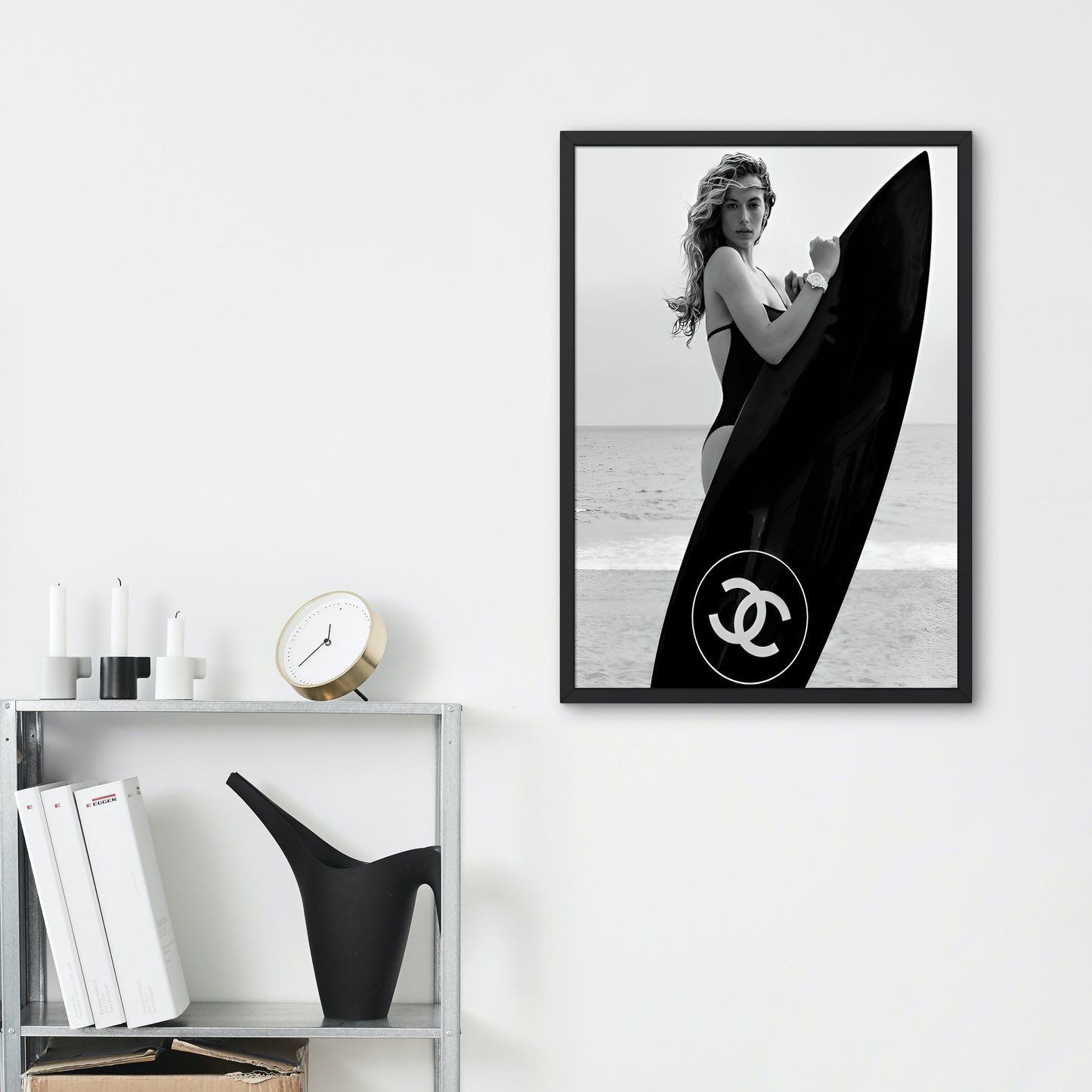 Set of 3 Black and White Luxury Fashion Photography DIGITAL PRINTS, Fashion posters, black & white decor, Designer wall art, surfboard tiger